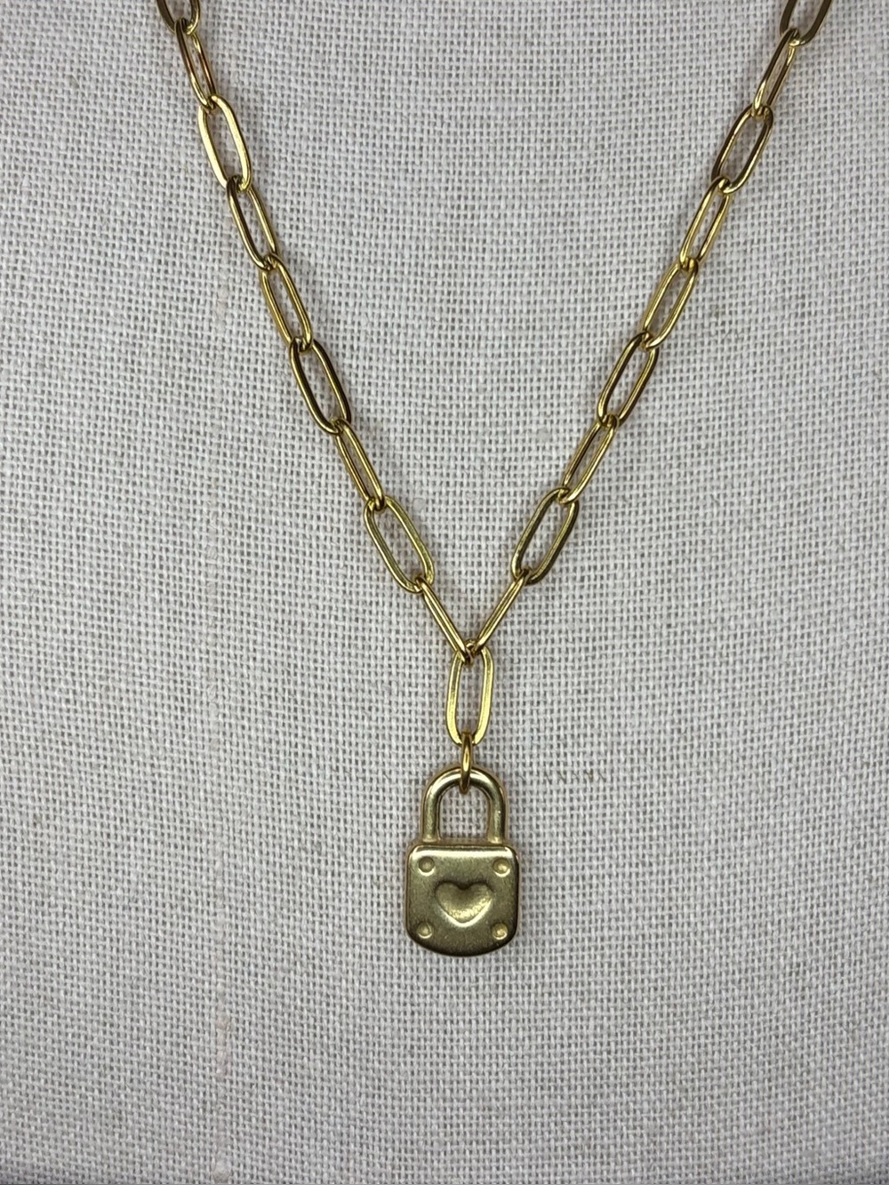 18K Gold Plated Lock Pendant Paperclip Chain Necklace